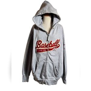 Cuffy's Gray Baseball Zip Hoodie with Red Embroidery